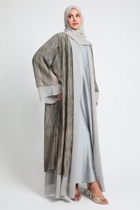 Luxury Mirage Chiffon Layered Open Abaya - Dusty Olive