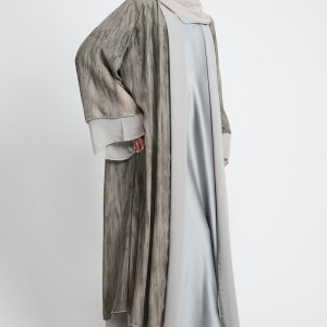 Luxury Mirage Chiffon Layered Open Abaya - Dusty Olive