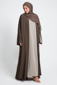 EthicalIcon Fair Wages Premium Mocha Olive Open Abaya