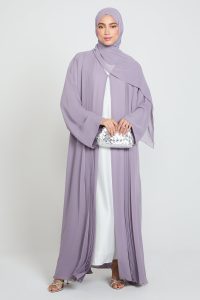 Luxury Chiffon Open Abaya with Pleated Detailing - Royal Lilac