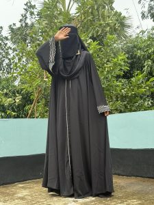 Elegant Black Open Abaya with Wave Sleeve Design